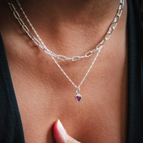 Ruby July Birthstone Charm Pendant Sterling Silver