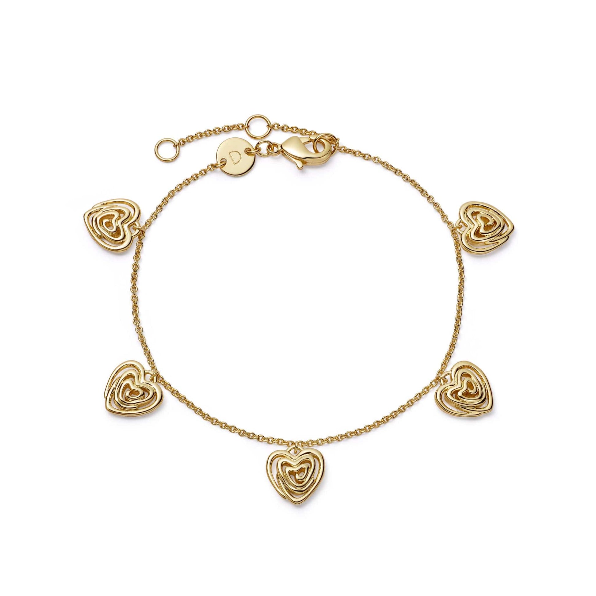 Scribble Heart Charm Bracelet 18ct Gold Plate
