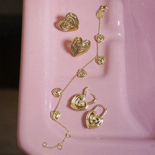 Scribble Heart Charm Bracelet 18ct Gold Plate