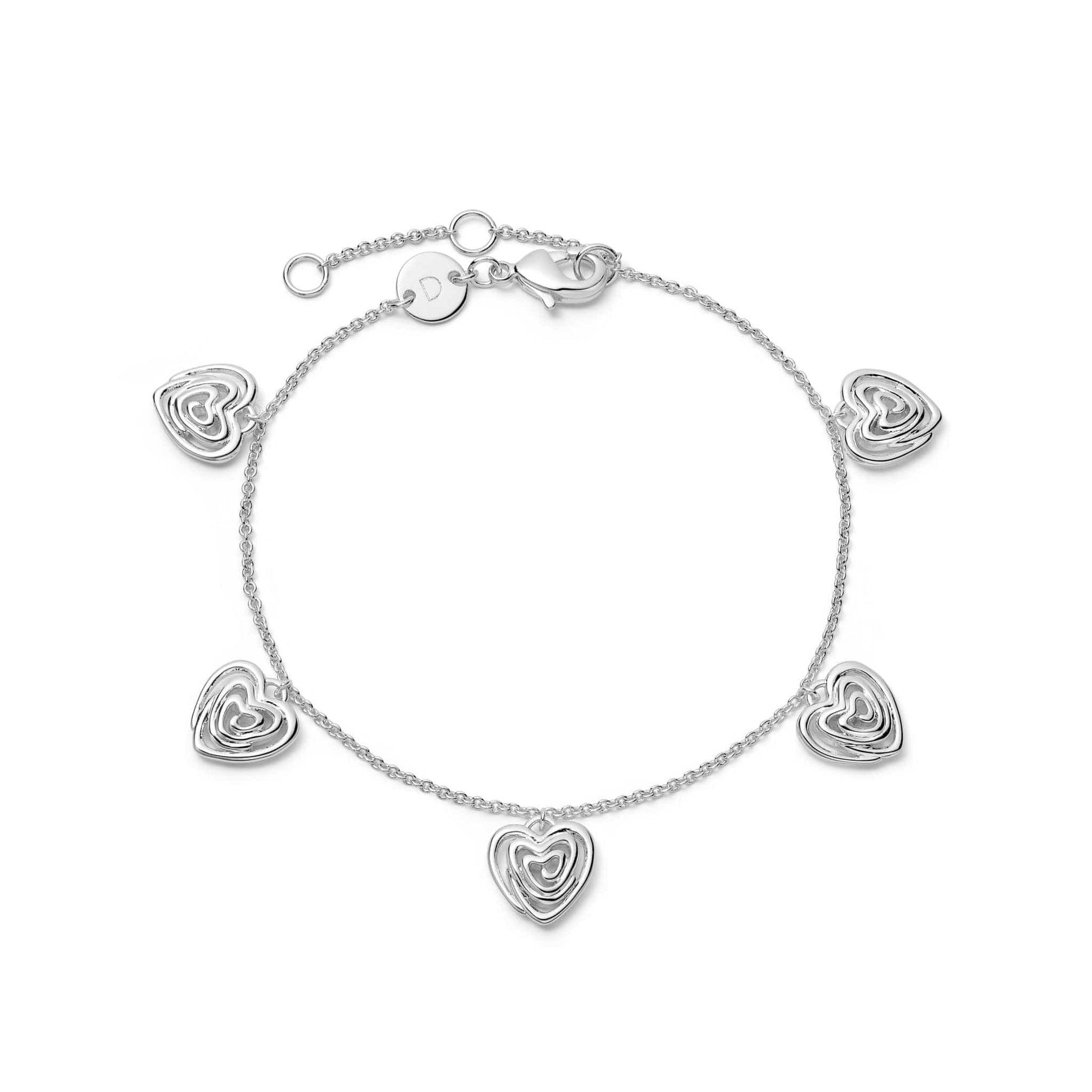 Scribble Heart Charm Bracelet Silver Plate