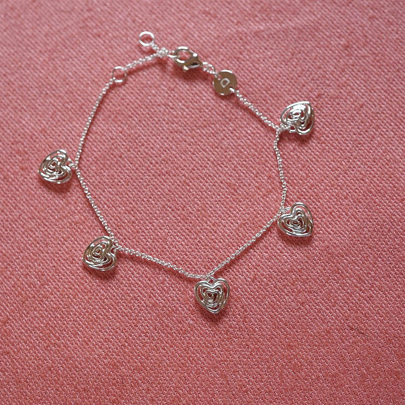 Scribble Heart Charm Bracelet Silver Plate