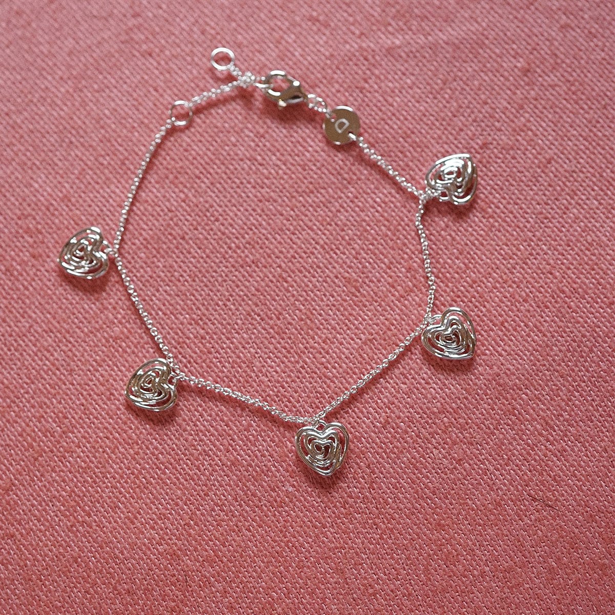 Scribble Heart Charm Bracelet Silver Plate