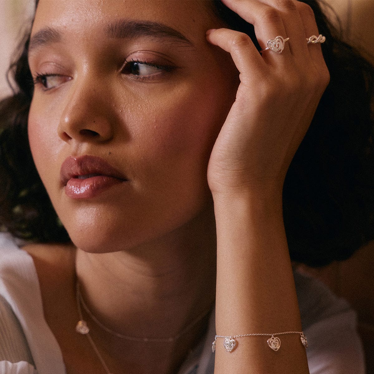 Scribble Heart Charm Bracelet Silver Plate