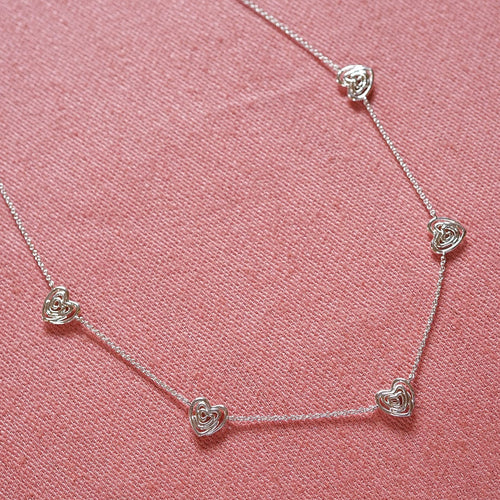 Scribble Heart Charm Necklace Silver Plate