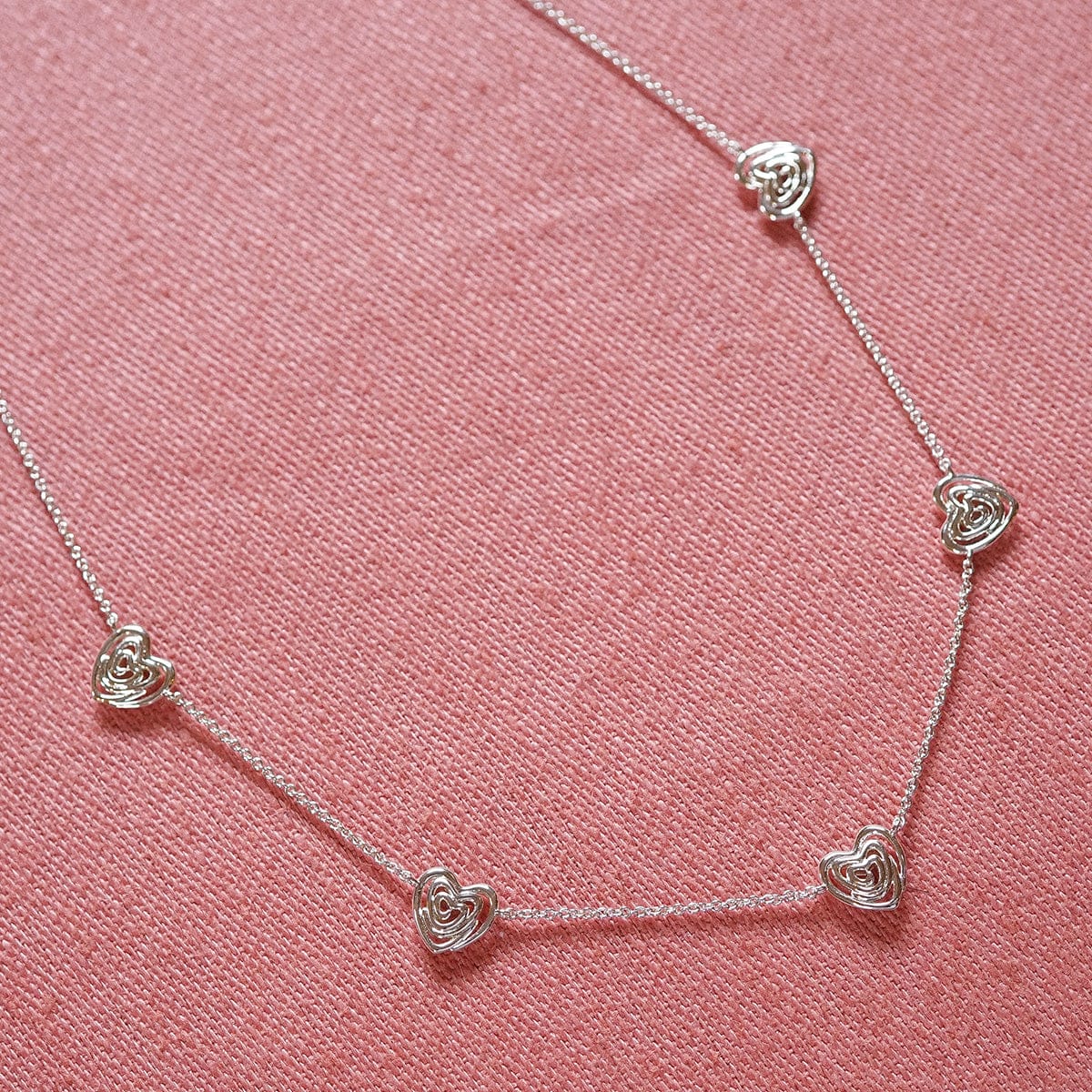Scribble Heart Charm Necklace Silver Plate