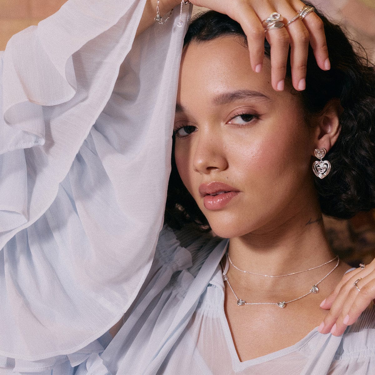 Scribble Heart Charm Necklace Silver Plate