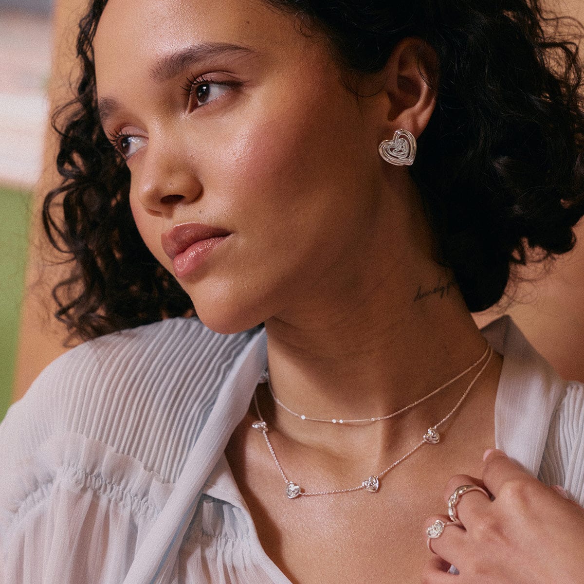 Scribble Heart Charm Necklace Silver Plate