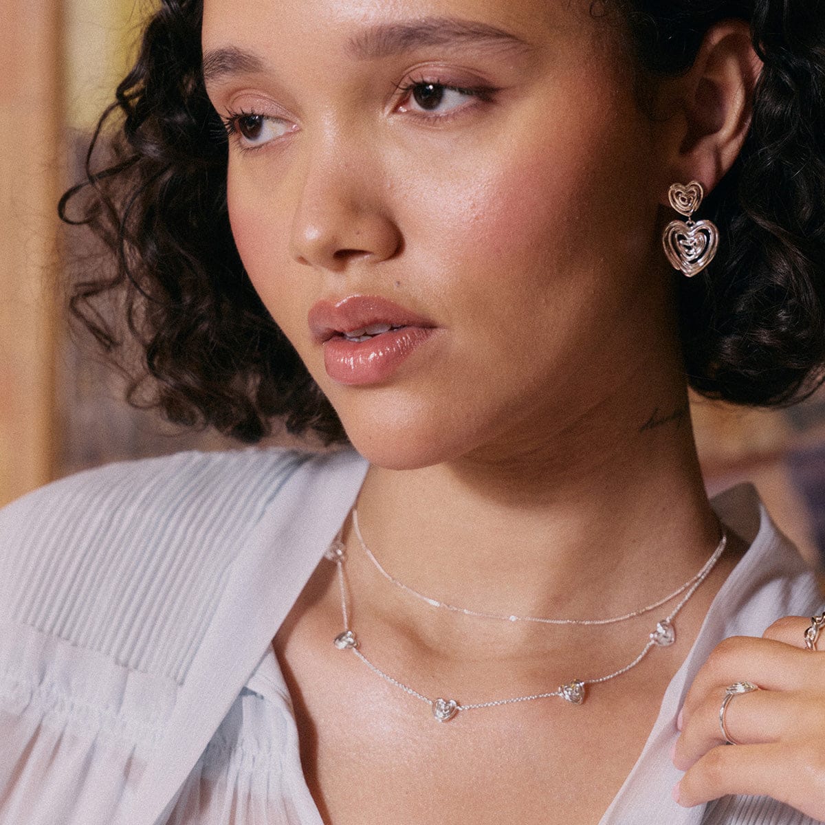 Scribble Heart Charm Necklace Silver Plate