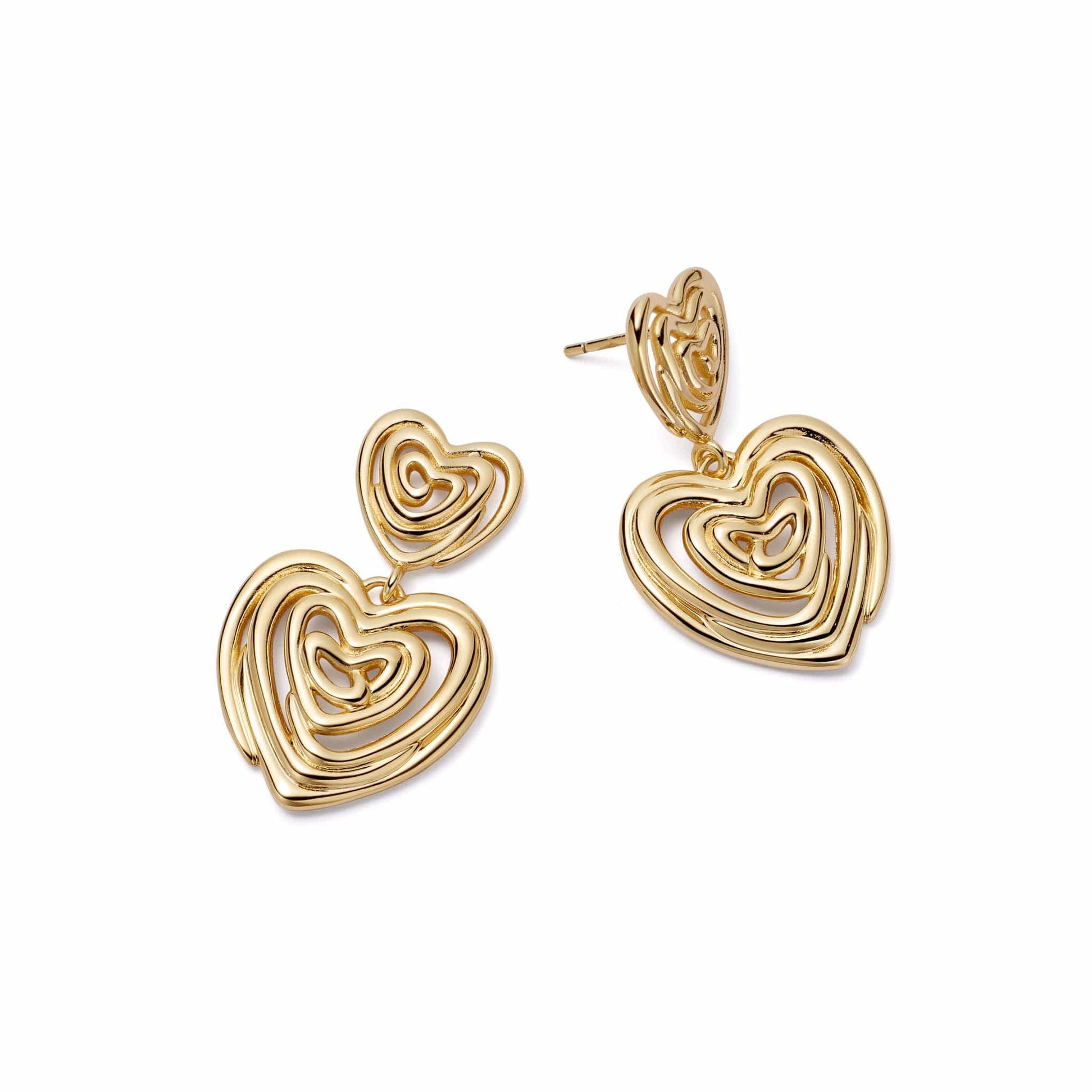 Scribble Heart Drop Earrings 18ct Gold Plate