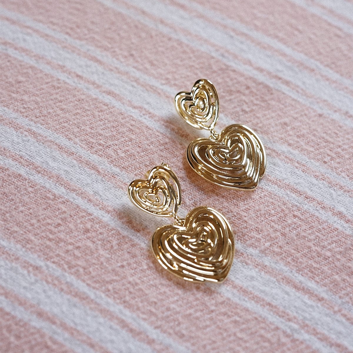 Scribble Heart Drop Earrings 18ct Gold Plate