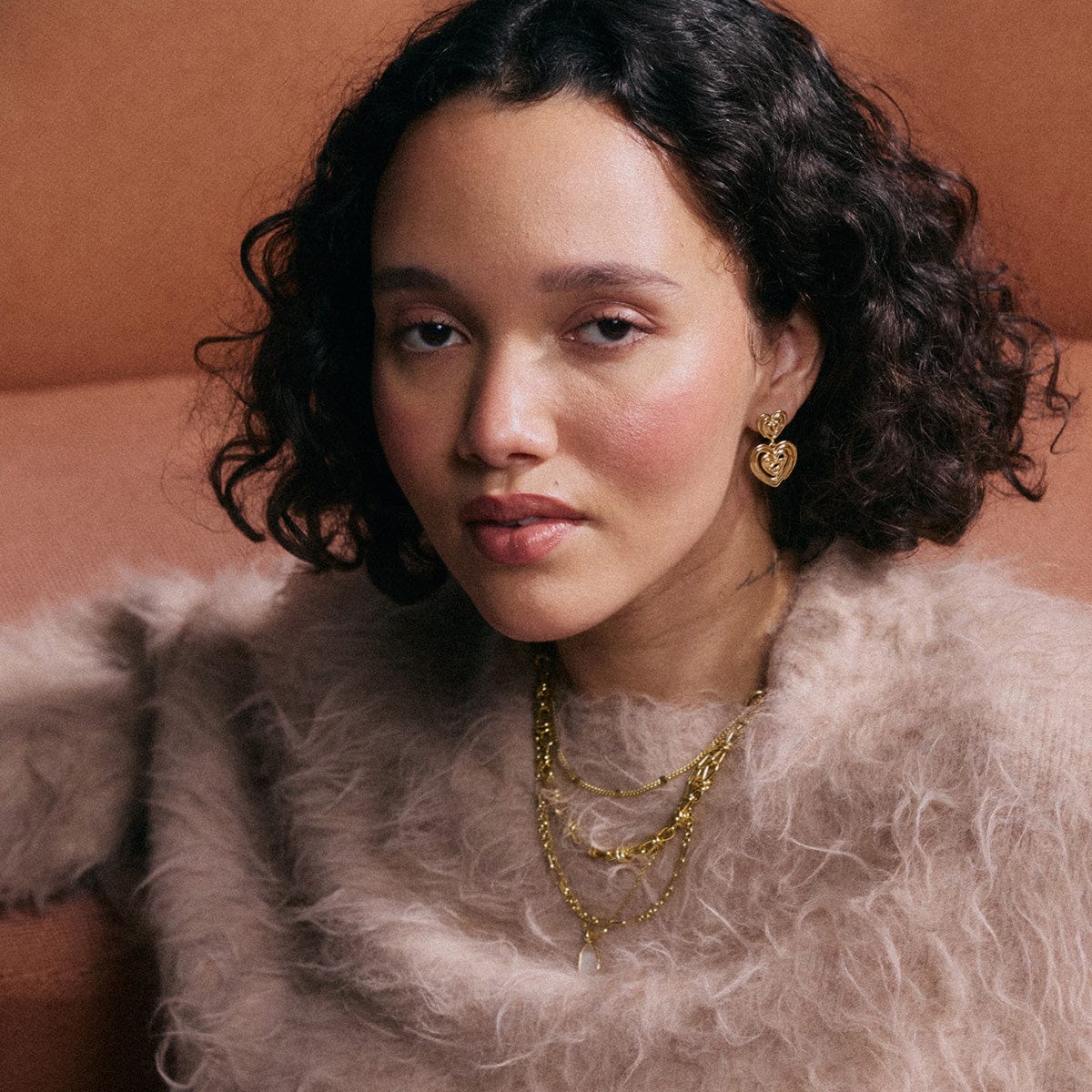 Scribble Heart Drop Earrings 18ct Gold Plate