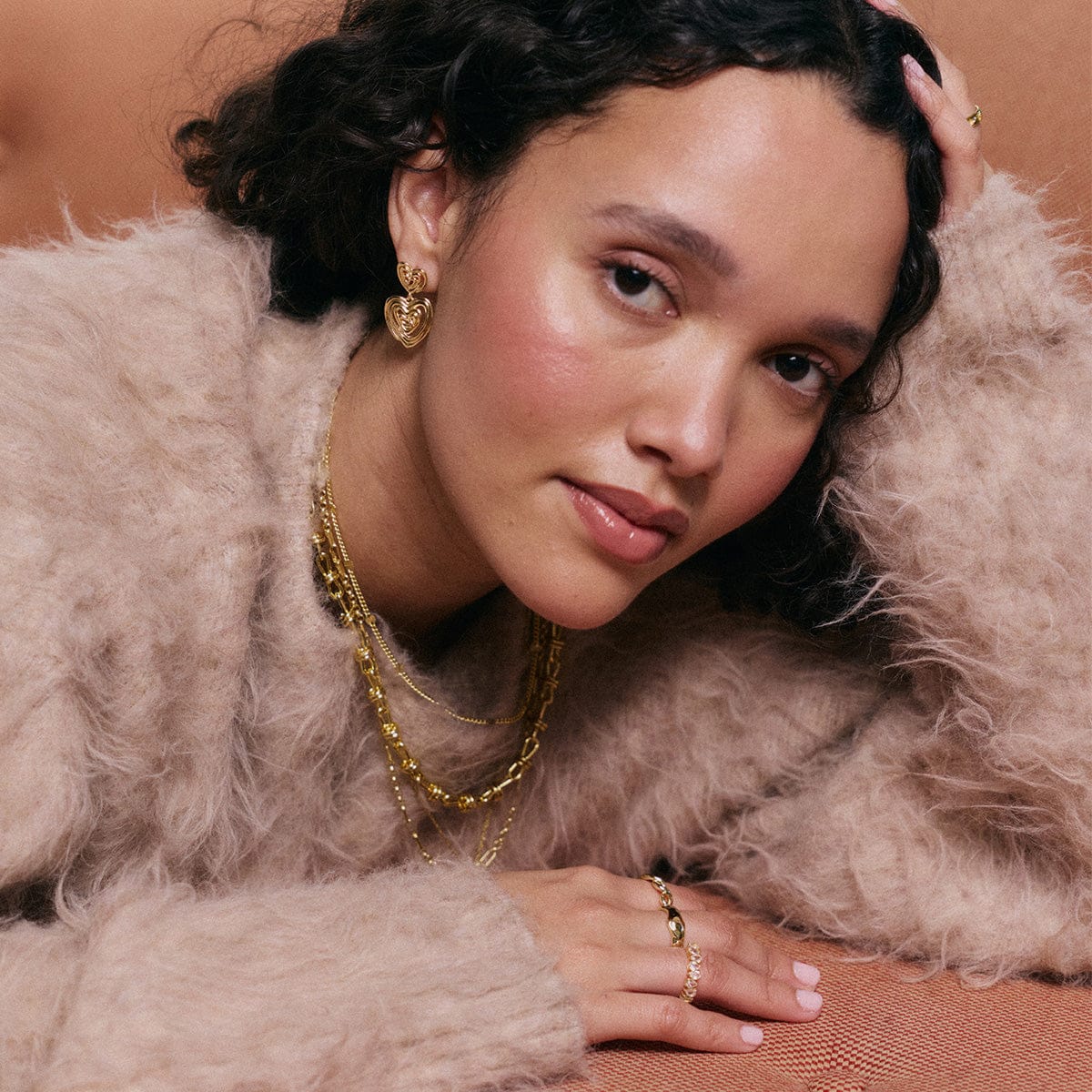 Scribble Heart Drop Earrings 18ct Gold Plate