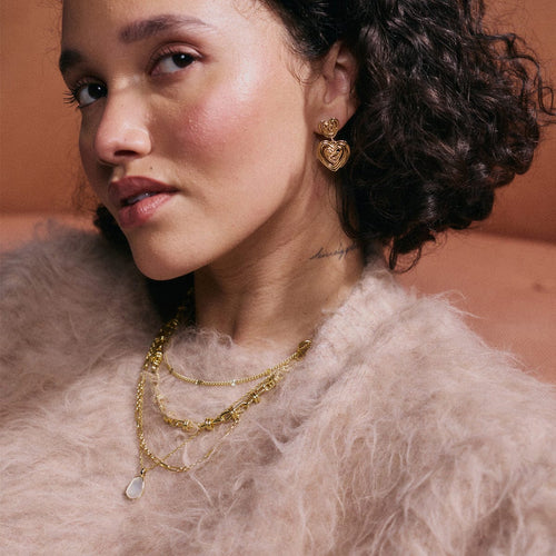 Scribble Heart Drop Earrings 18ct Gold Plate