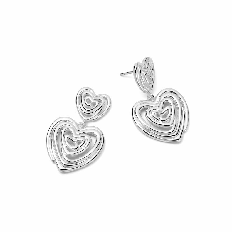 Scribble Heart Drop Earrings Silver Plate