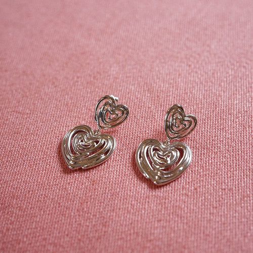 Scribble Heart Drop Earrings Silver Plate