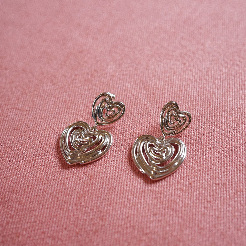 Scribble Heart Drop Earrings Silver Plate