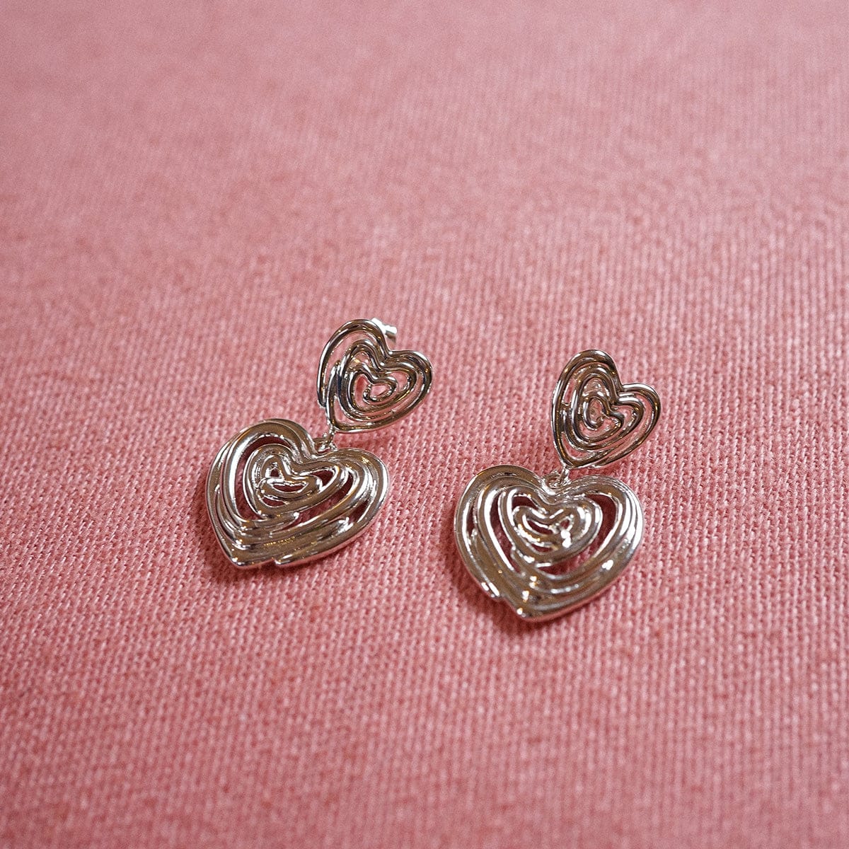 Scribble Heart Drop Earrings Silver Plate