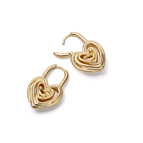 Scribble Heart Lock Drop Earrings 18ct Gold Plate