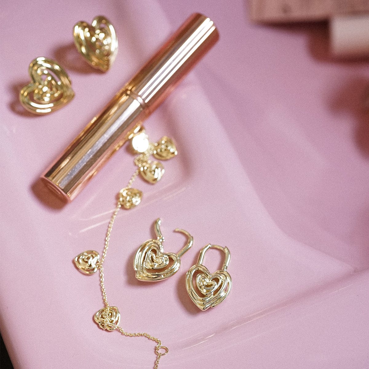 Scribble Heart Lock Drop Earrings 18ct Gold Plate