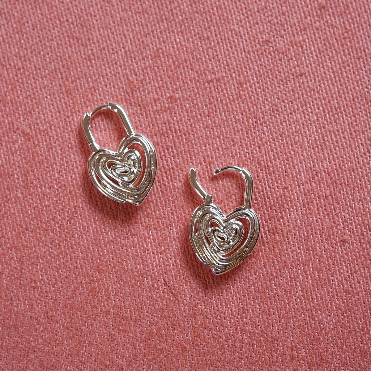 Scribble Heart Lock Drop Earrings Silver Plate