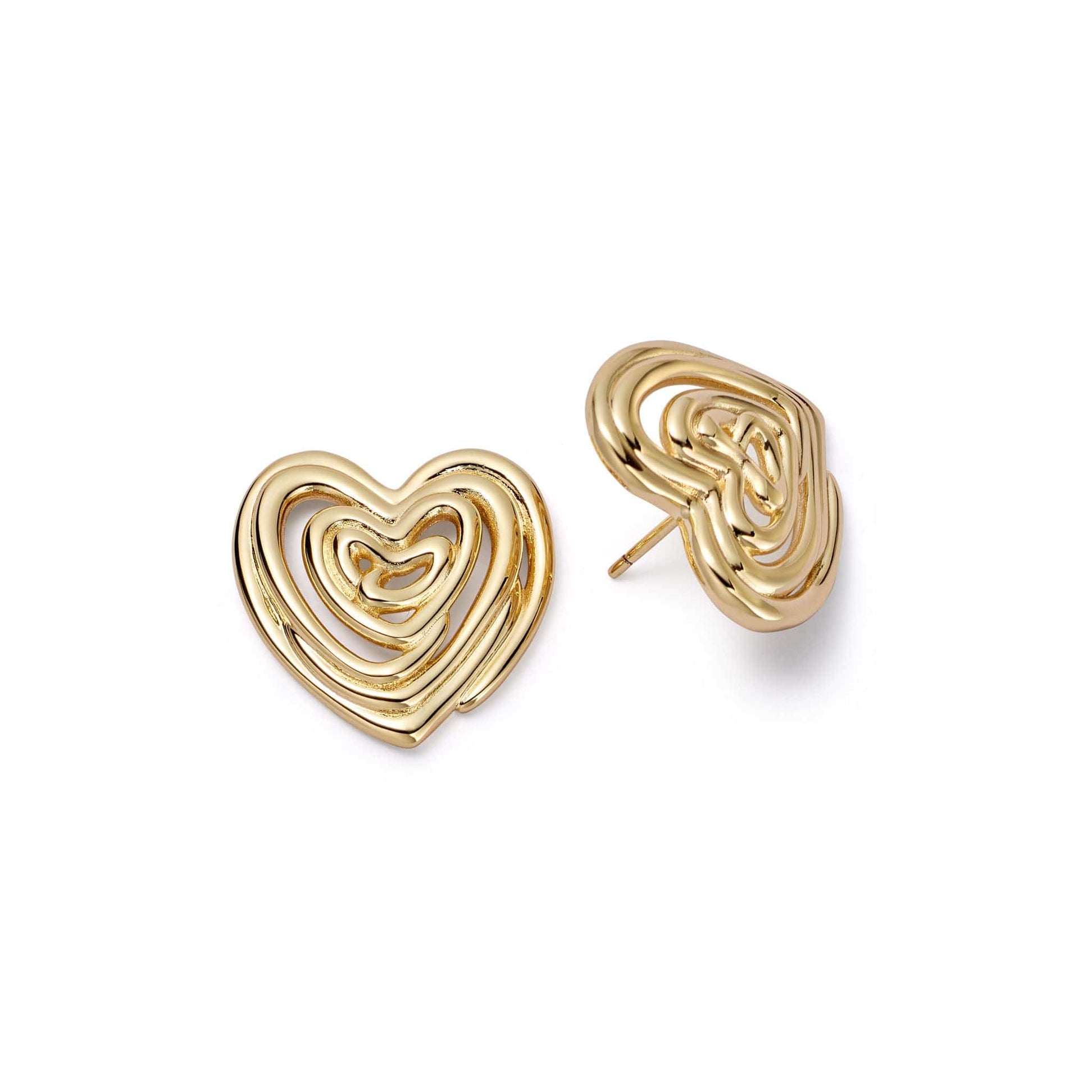 Scribble Heart Stud Earrings 18ct Gold Plate