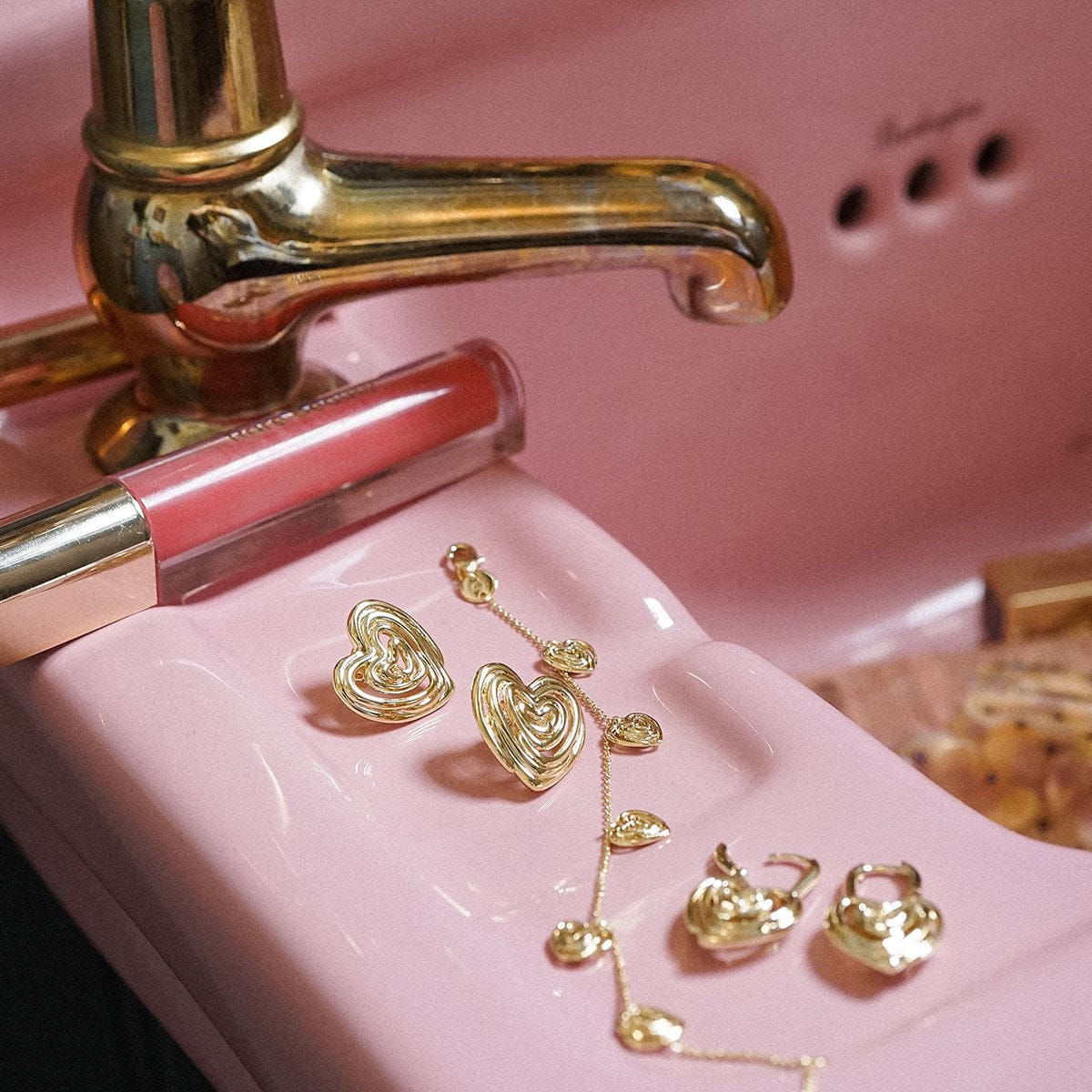 Scribble Heart Stud Earrings 18ct Gold Plate