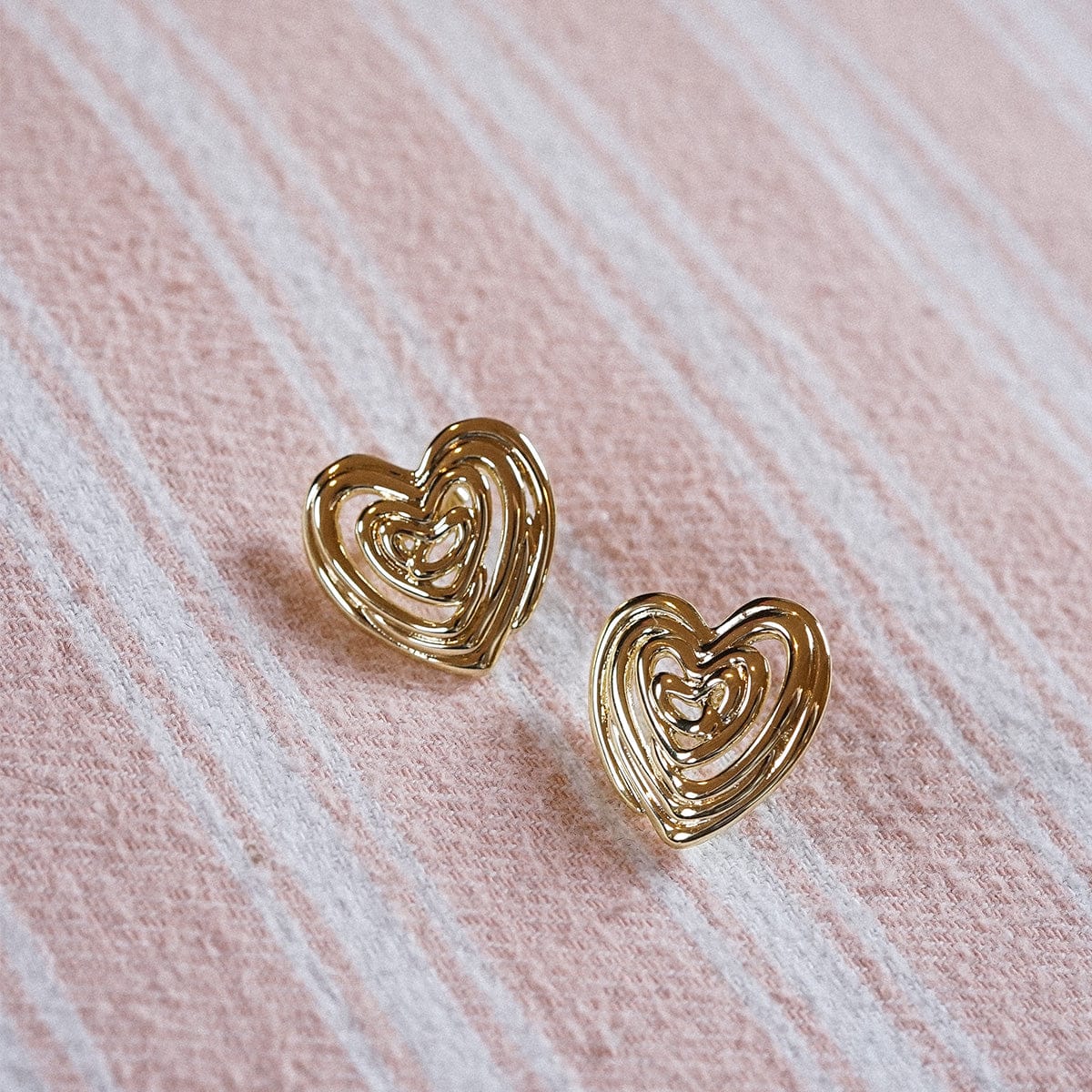 Scribble Heart Stud Earrings 18ct Gold Plate