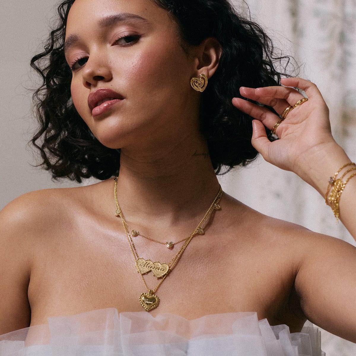 Scribble Heart Stud Earrings 18ct Gold Plate