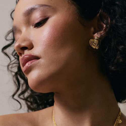 Scribble Heart Stud Earrings 18ct Gold Plate