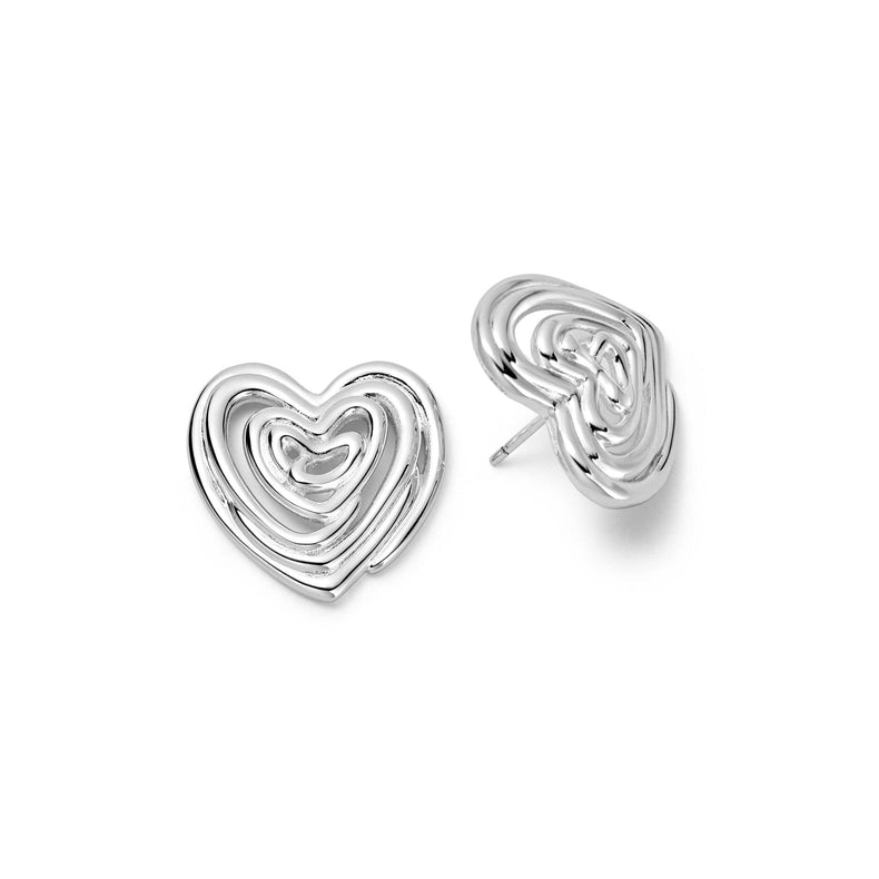 Scribble Heart Stud Earrings Silver Plate