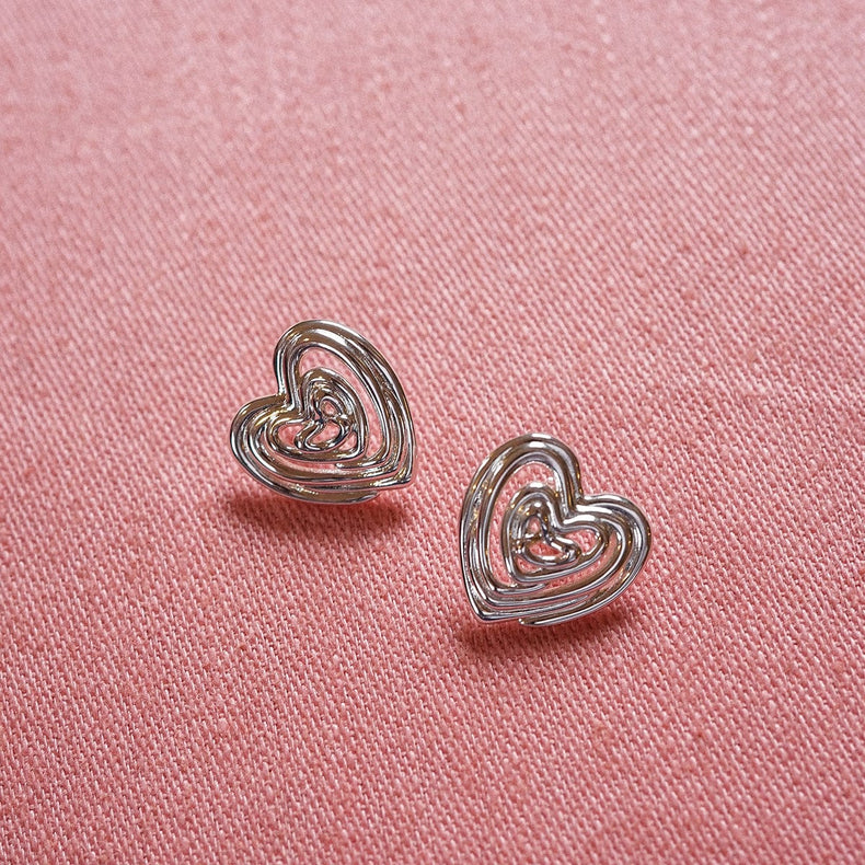 Scribble Heart Stud Earrings Silver Plate