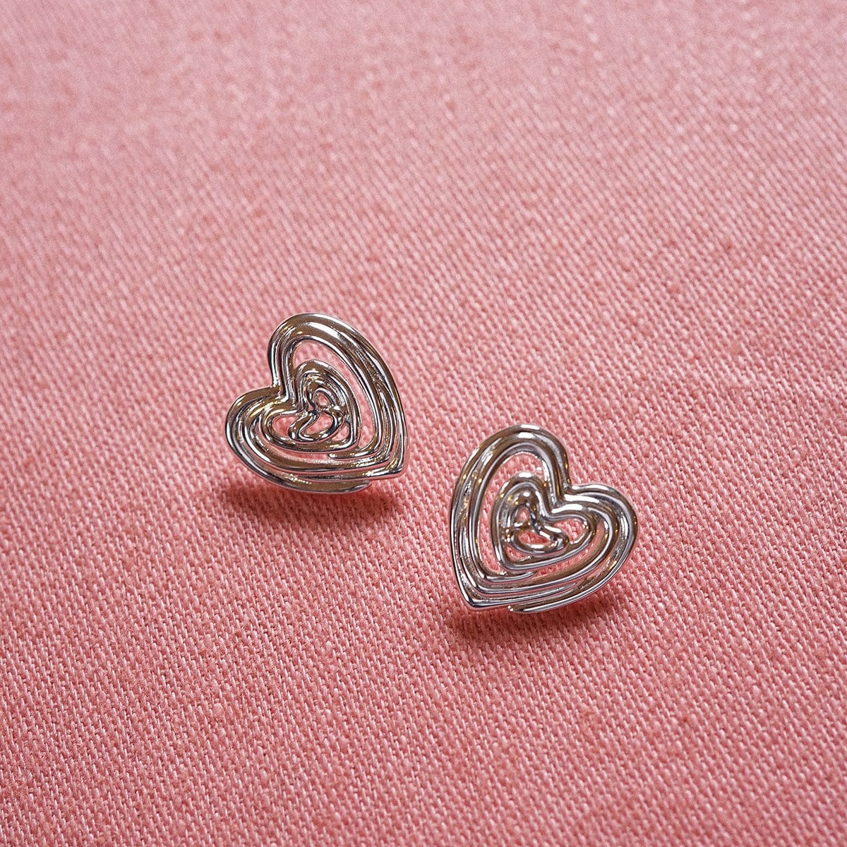 Scribble Heart Stud Earrings Silver Plate