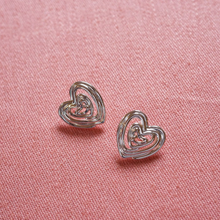 Scribble Heart Stud Earrings Silver Plate recommended