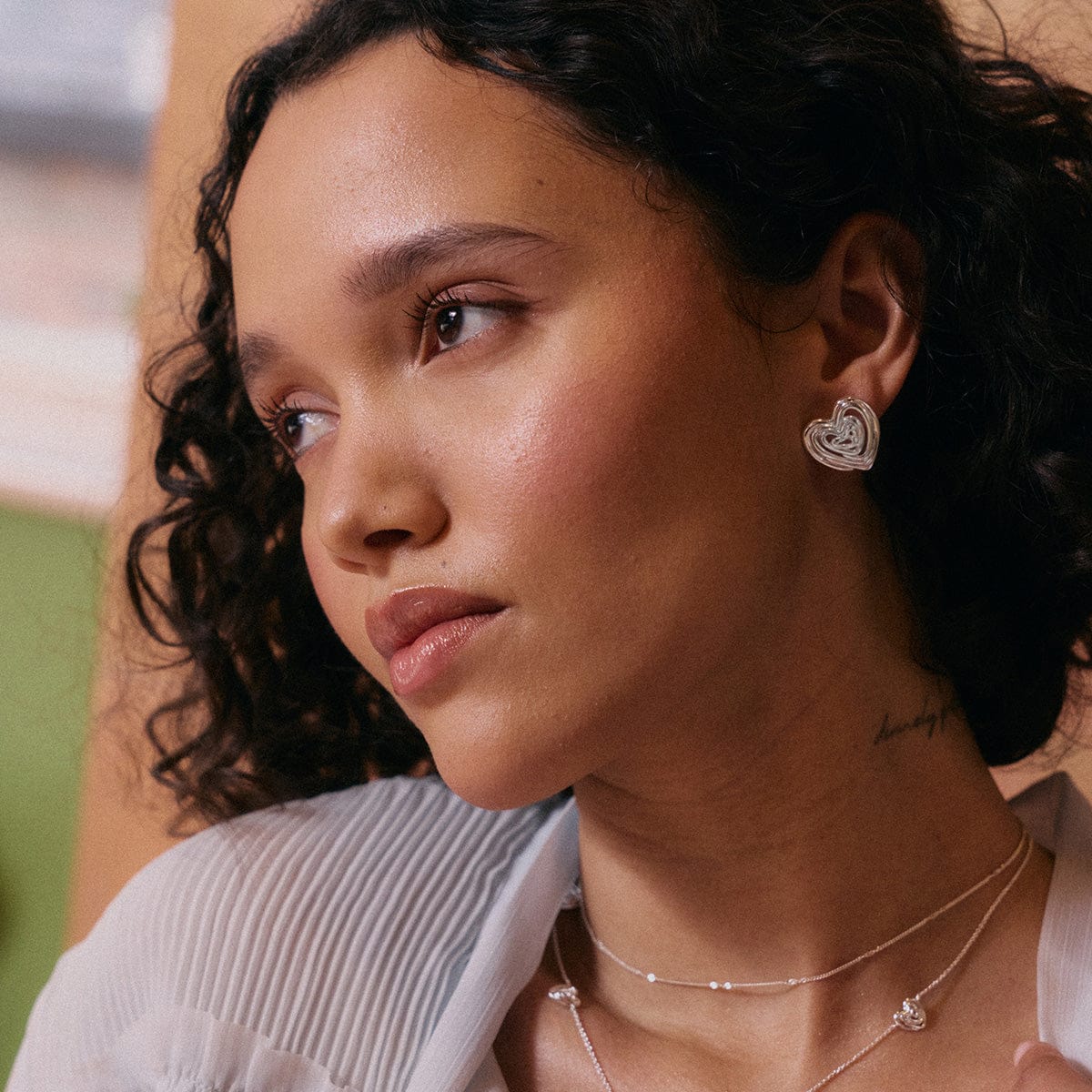 Scribble Heart Stud Earrings Silver Plate