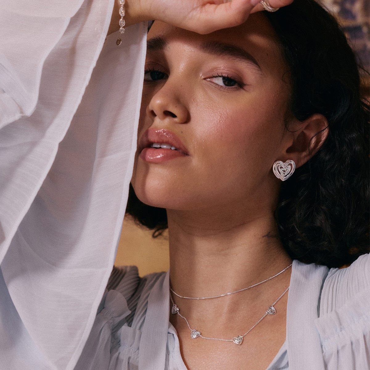 Scribble Heart Stud Earrings Silver Plate