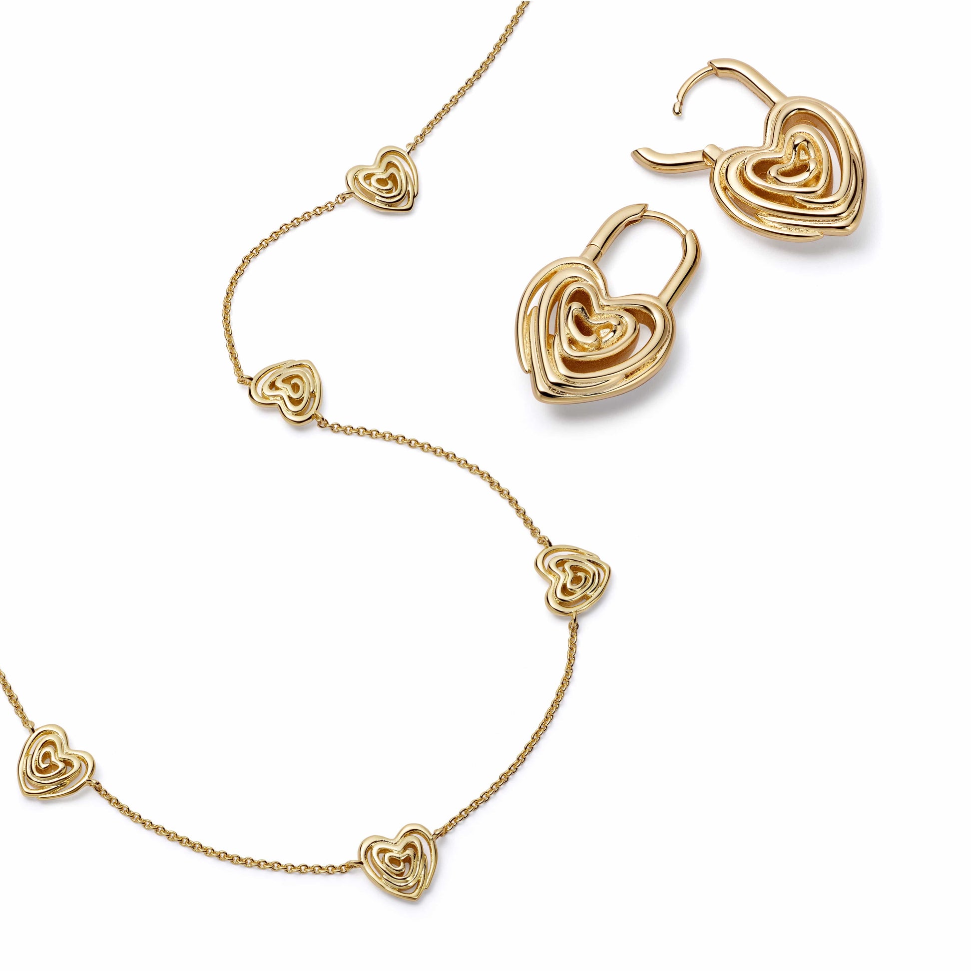 Scribble Hearts 'Locked In' Layering Set 18ct Gold Plate