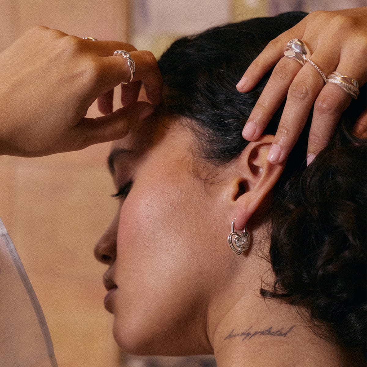 Scribble Hearts 'Locked In' Layering Set Silver Plate