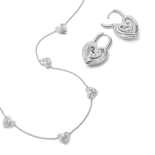 Scribble Hearts 'Locked In' Layering Set Silver Plate