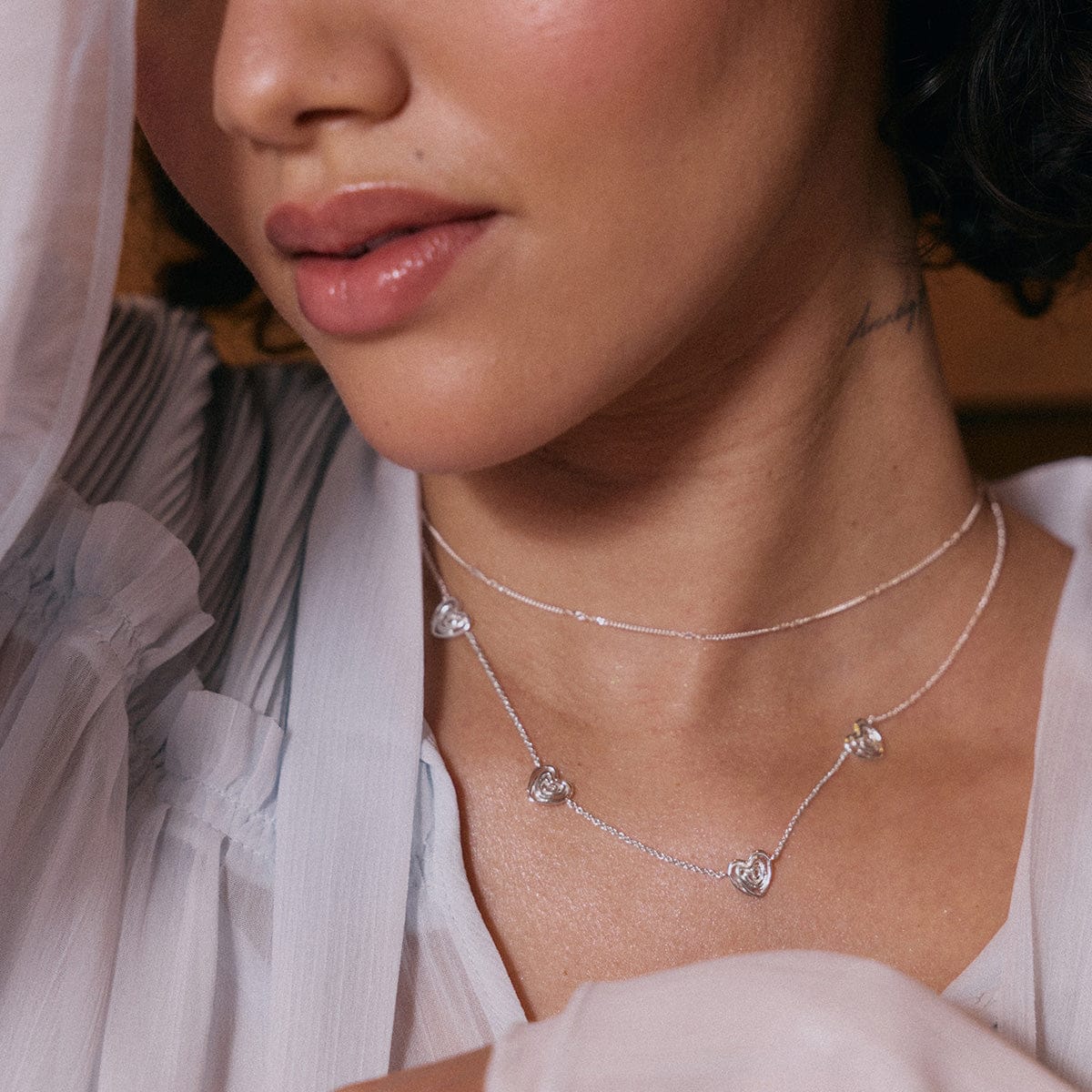 Scribble Hearts 'Locked In' Layering Set Silver Plate