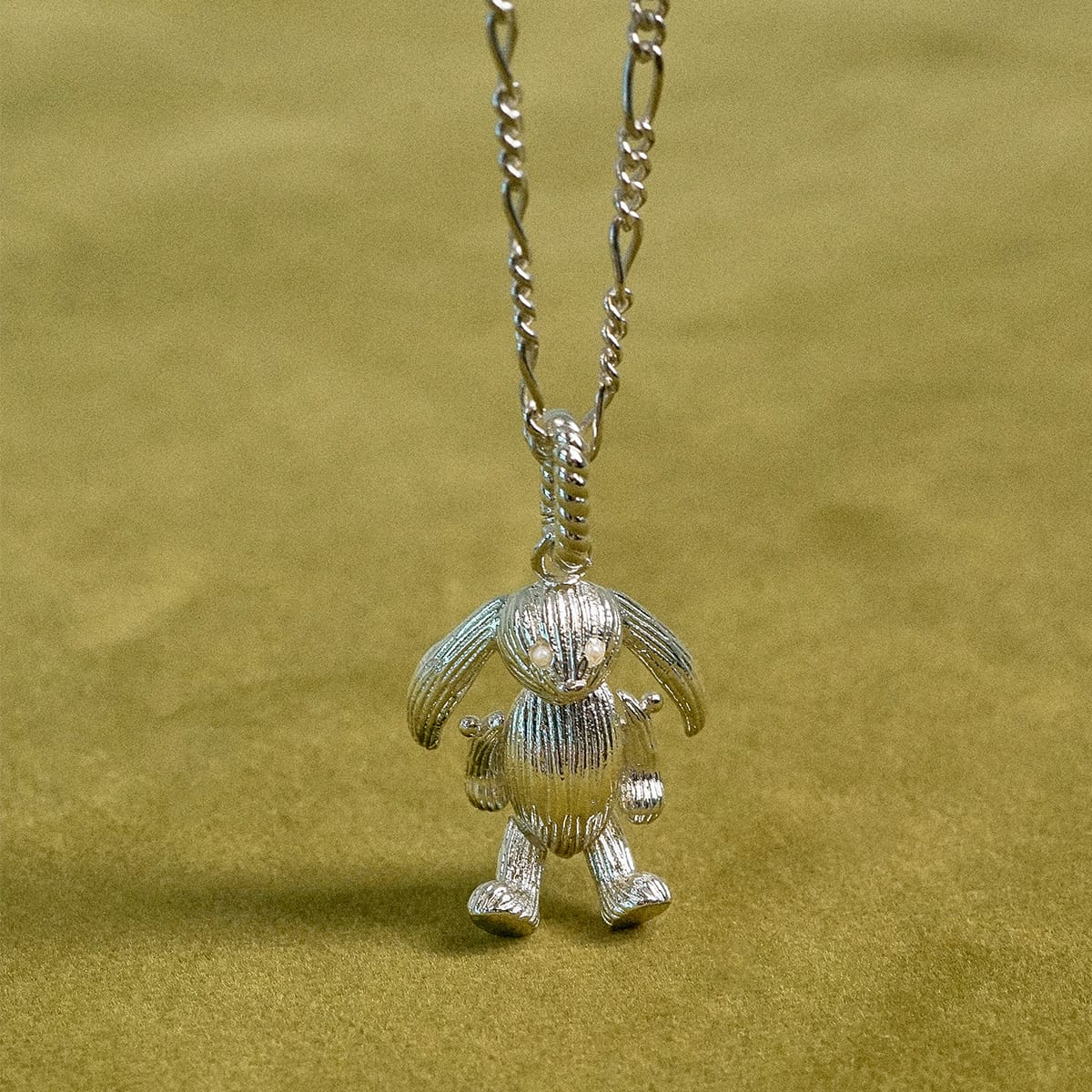 Shrimps Bunny Charm Necklace Silver Plate