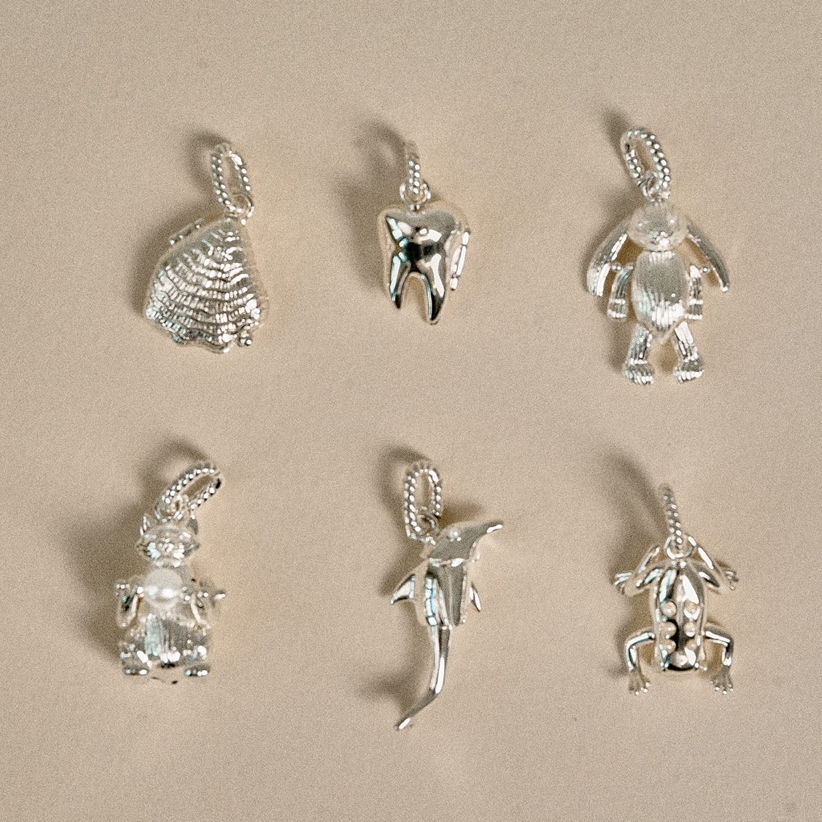 Shrimps Bunny Charm Necklace Silver Plate