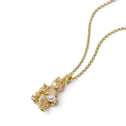 Shrimps Cat Pearl Charm Necklace 18ct Gold Plate