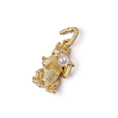Shrimps Cat Pearl Charm Necklace 18ct Gold Plate