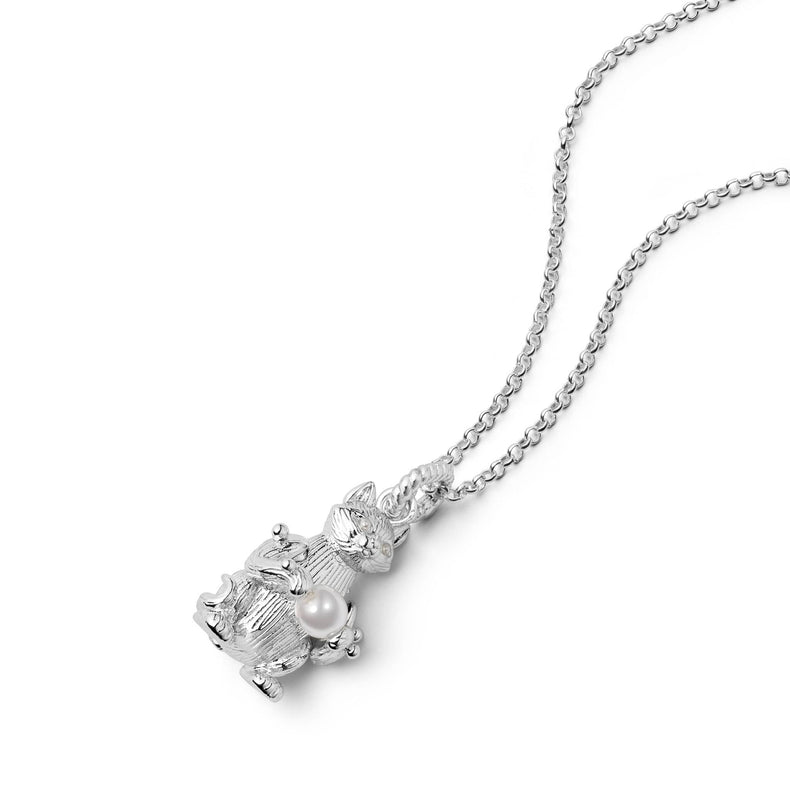 Shrimps Cat Pearl Charm Necklace Silver Plate recommended
