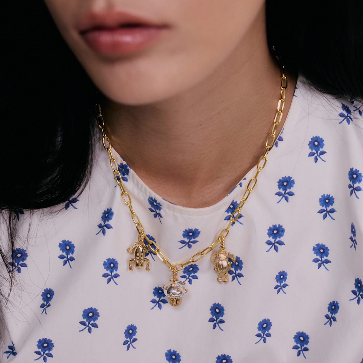 Shrimps Chunky Charm Necklace Layering Set 18ct Gold Plate