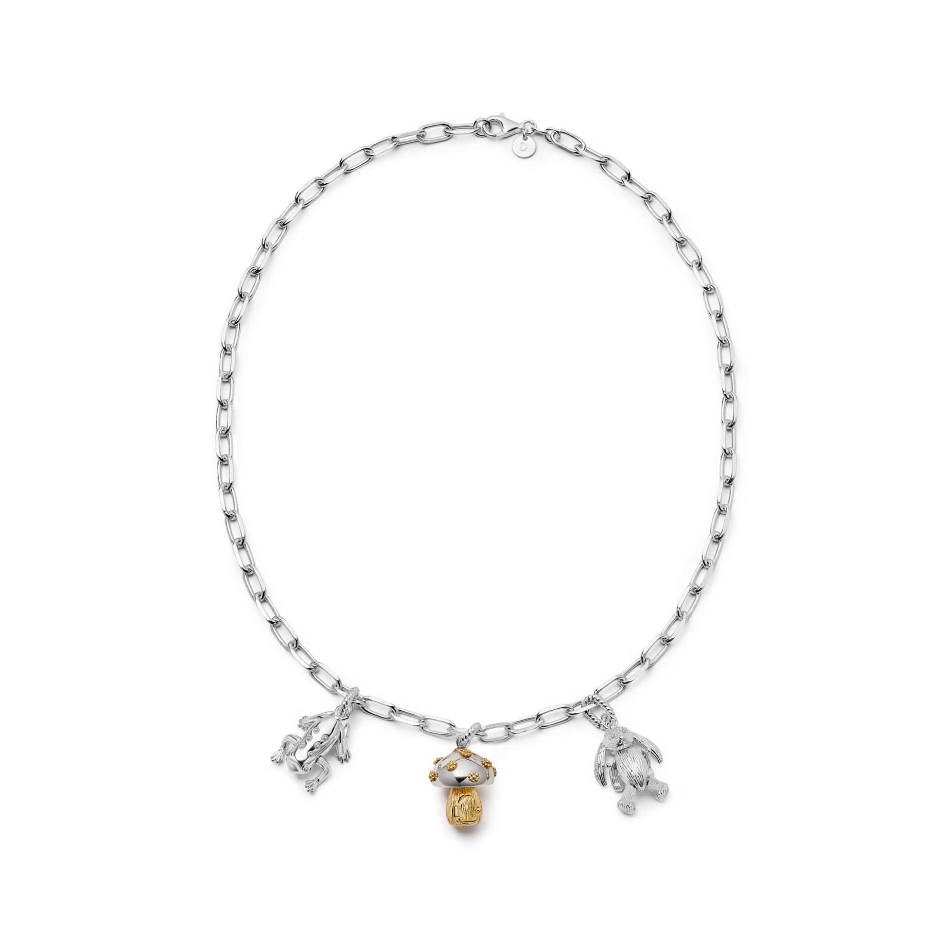 Shrimps Chunky Charm Necklace Layering Set Silver Plate