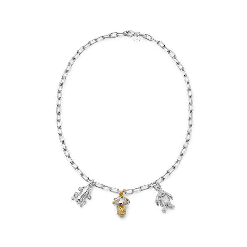 Shrimps Chunky Charm Necklace Layering Set Silver Plate