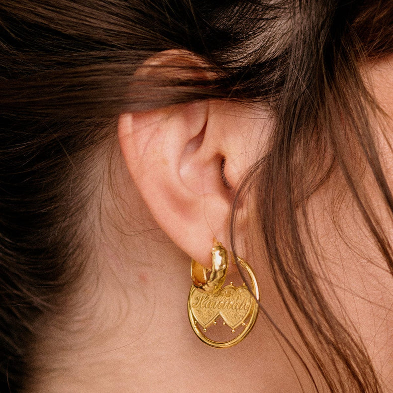 Shrimps Double Heart Earrings 18ct Gold Plate