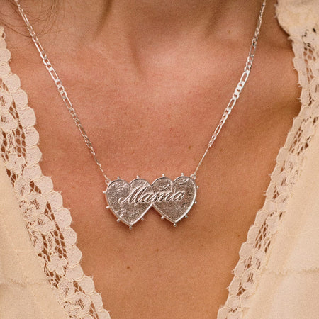 Shrimps Double Heart Necklace Silver Plate recommended