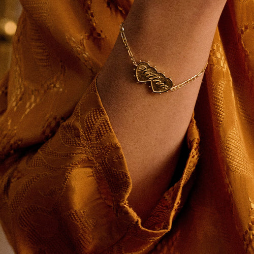 Shrimps Double Heart Personalised Bracelet 18ct Gold Plate